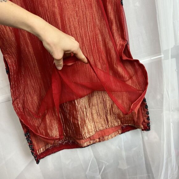 red shimmery beaded summer shift mini dress vacation wedding sz Md boho fairy - Picture 7 of 10